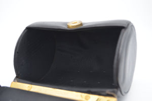 Round Circle Black Leather Hard Mini Crossbody Bag Gold Cupid Cherub Medallion Hardware Handbag