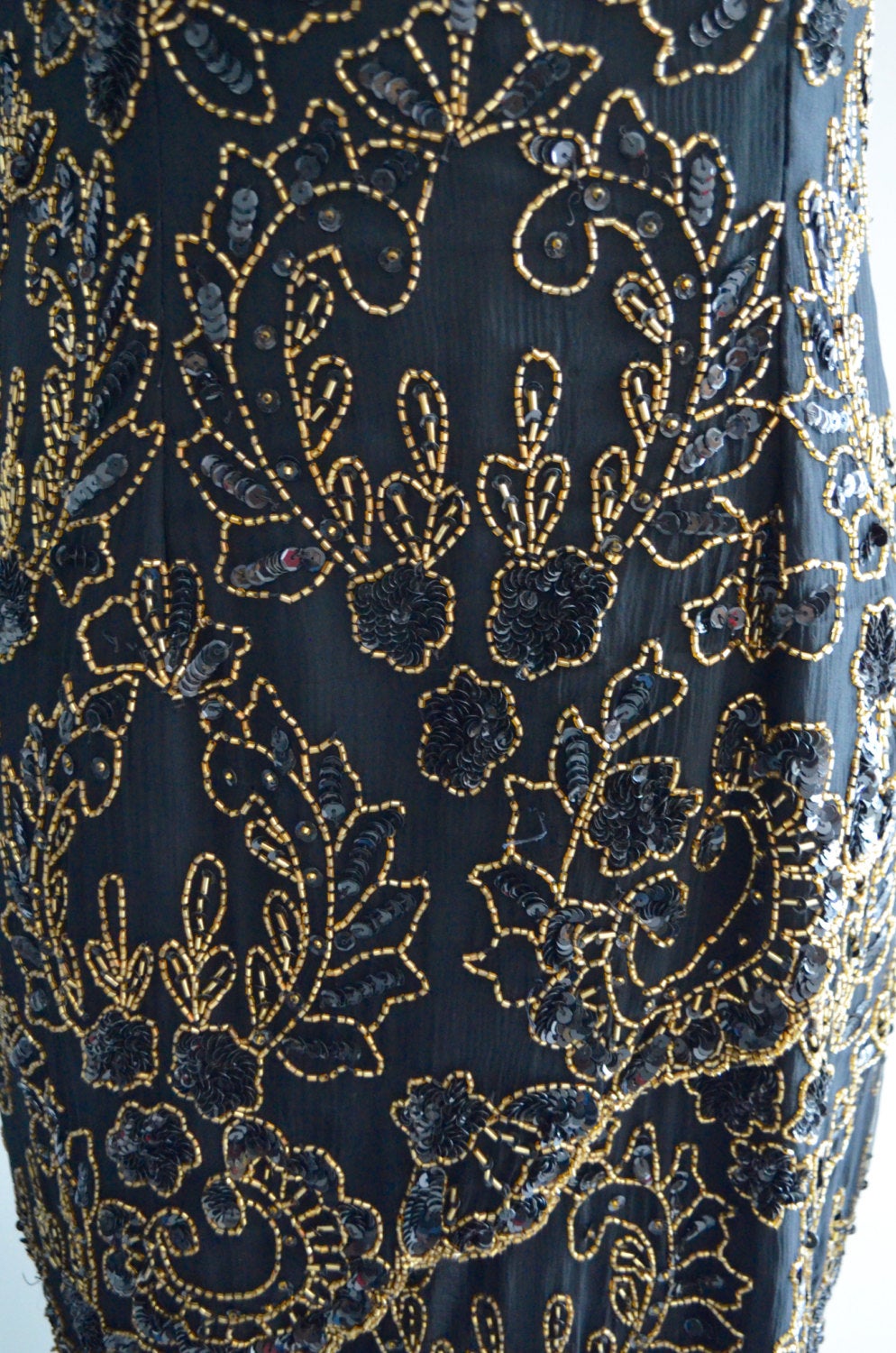 Cocktail Sequined Black And Gold Flower Boho Chic Beaded Gatsby Cocktail Dress