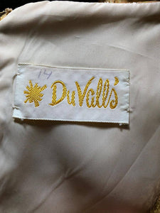 1970S Duvall's Metallic Gold Parsley Brocade Yellow Glitter Belted High Waist Midi Dress Long Sleeve