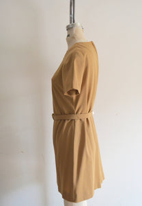 60S Mod Twiggy Aiglon Original Camel Dolly Knit Shift Belted Mini Dress