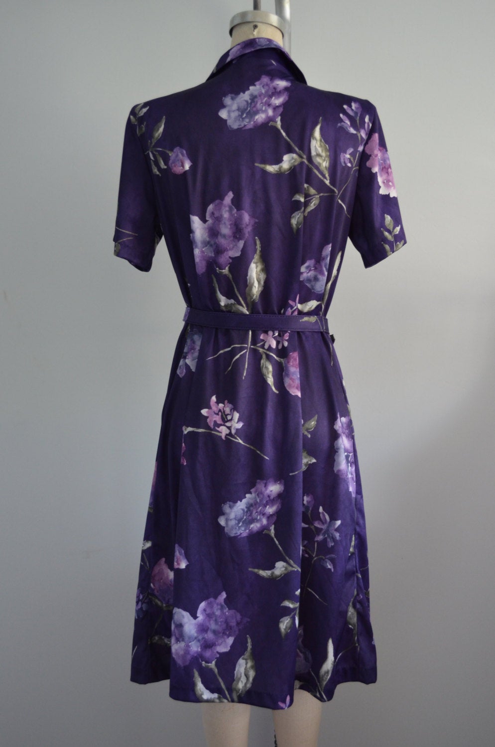 Retro Secretary Anthony Richards Romantic Spring Purple Flower Dress W Matching Belt