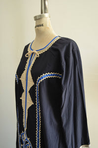 Exquisite Egyptian Kaftan Moroccan Embroidery Navy Blue Cotton Moustafa Jalabiya Long Dress