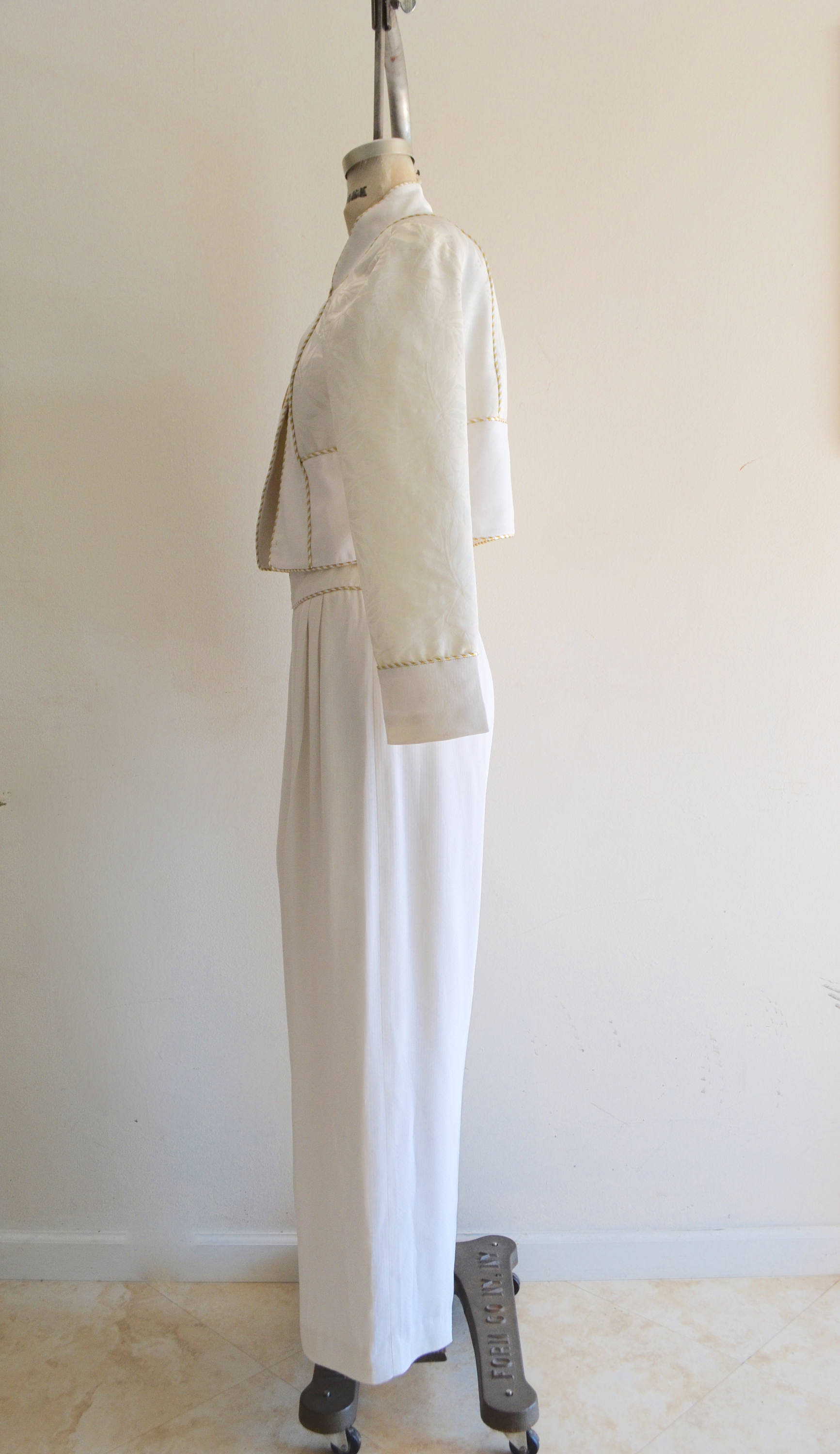 1980S Harem Mandarim Pant Suit Japanese White/Gold Mandala Cropped Jacket Blazer Miami Vice Indian