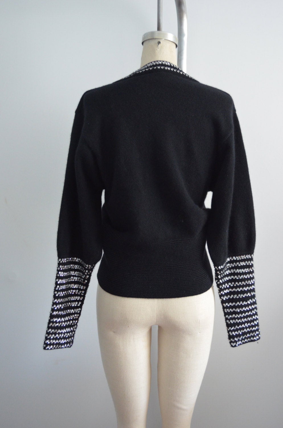 Lillie Rubin Sparkling Sequined Black Knit Long Sleeve Sweater
