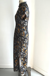 Cheongsam Traditional Asian Black And Gold Long Slit Formal Dress