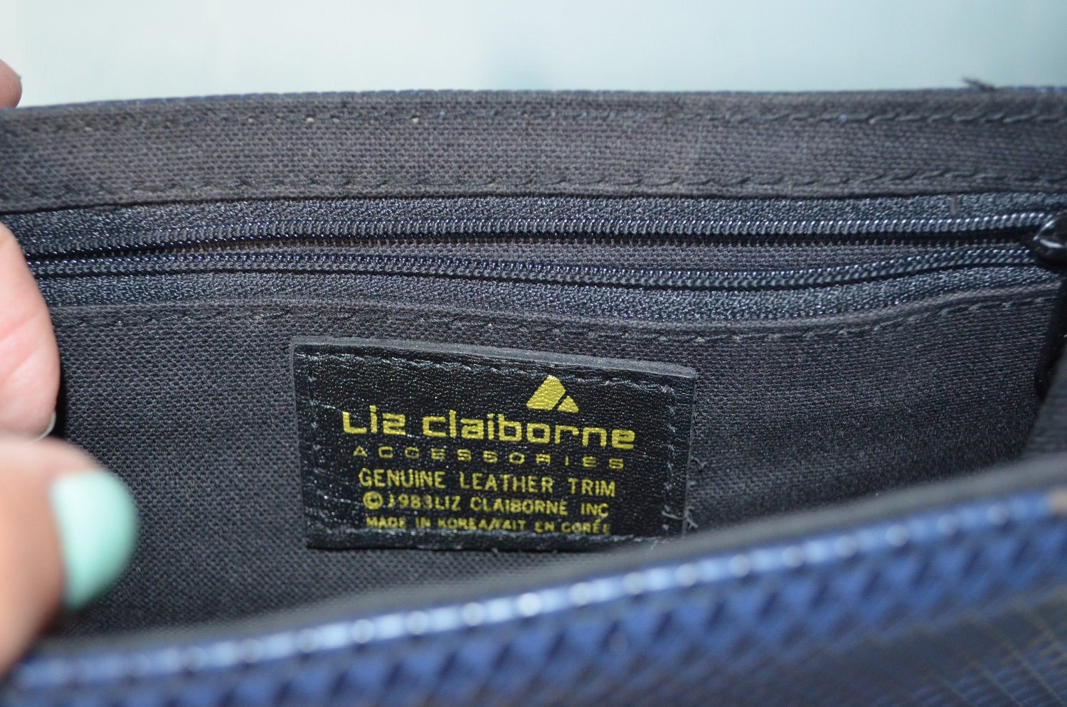 Retro Blue Navy Leather Liz Clairbone Handbag Purse Miniature
