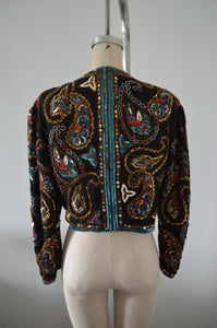 Sequin Jacket Beaded Paisley Cocktail Wedding Nye Party Holiday Glam