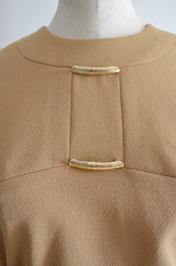 60S Mod Twiggy Aiglon Original Camel Dolly Knit Shift Belted Mini Dress