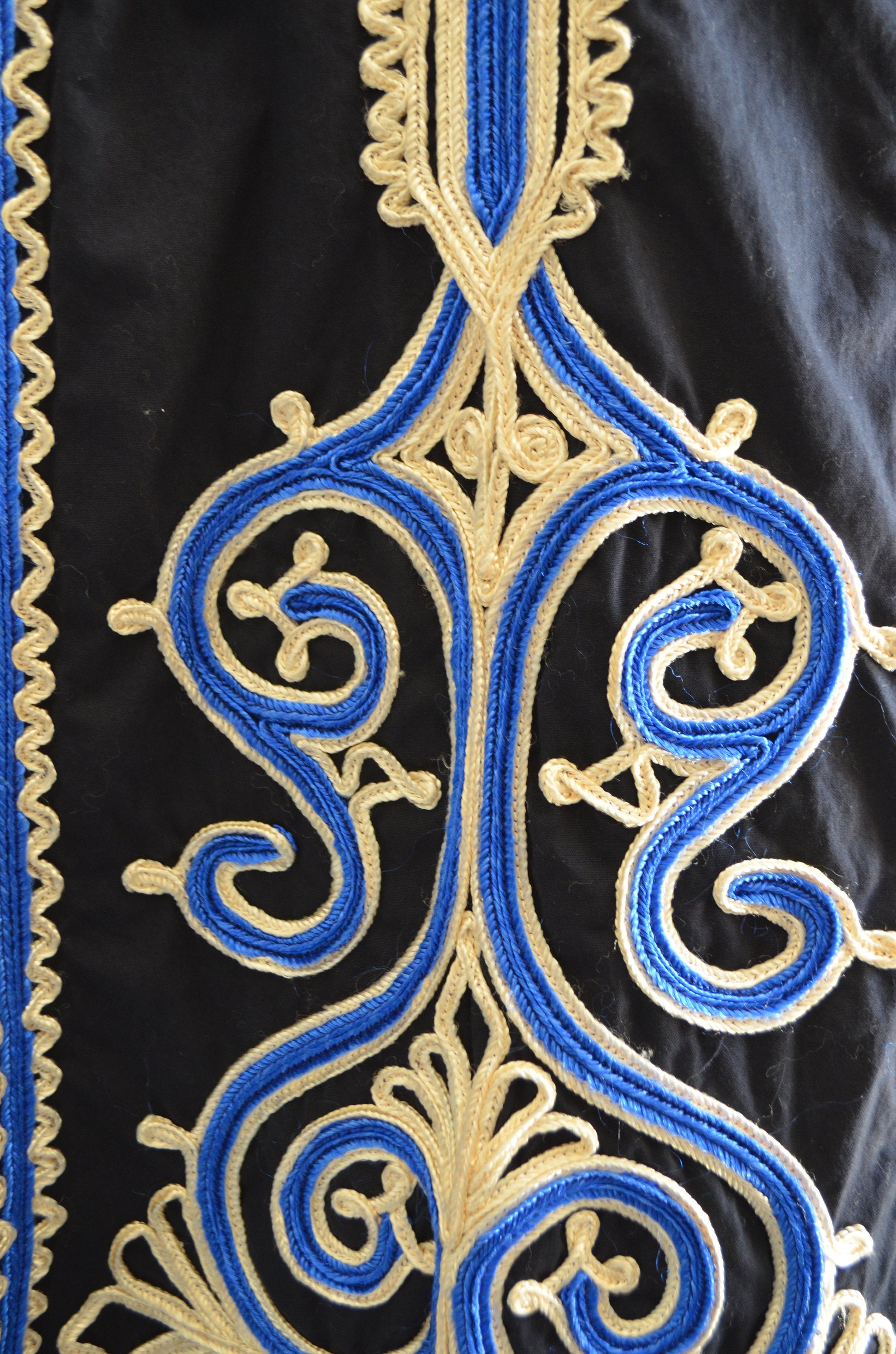 Exquisite Egyptian Kaftan Moroccan Embroidery Navy Blue Cotton Moustafa Jalabiya Long Dress