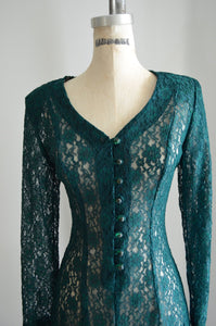 Bohemian Lace Maxi Dress Emerald Green Long Sleeves