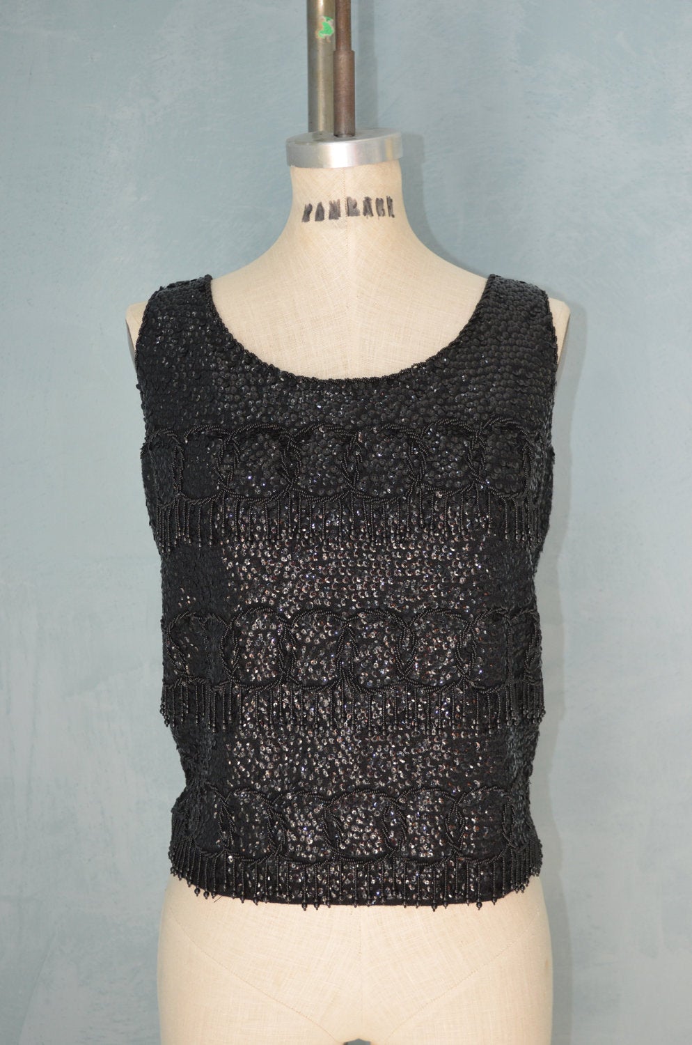 Glamour Sequined Beaded Robin Handicraft Black Cropped Sequin Top