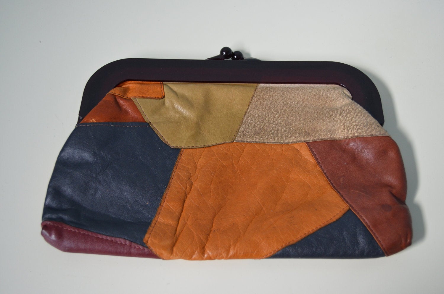 70S Patchwork Boho Chic Woodstock Leather Clutch Bohemian Bag Style