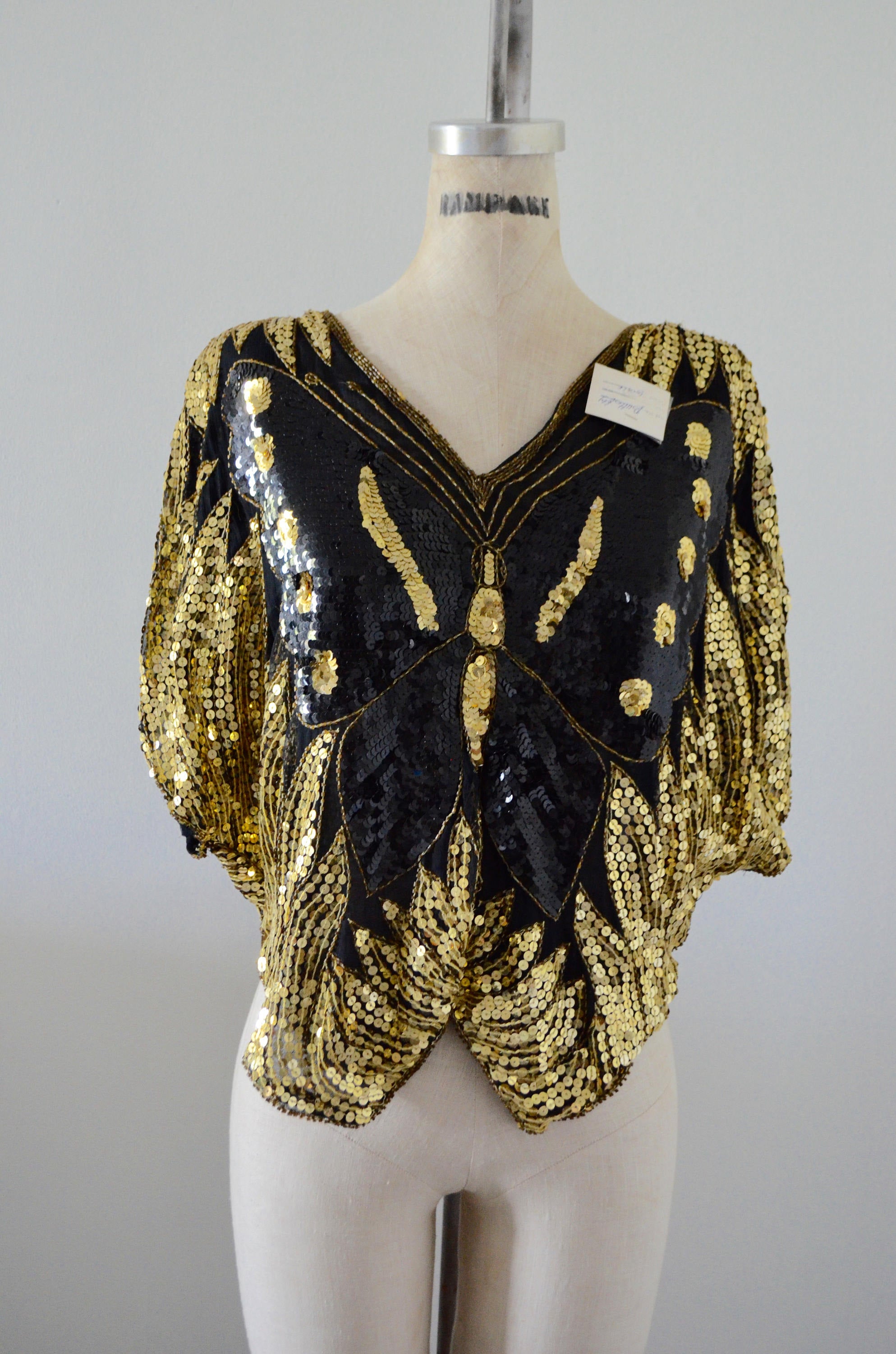 Nwt Gold Silk Beaded Sequined Butterfly Top Style