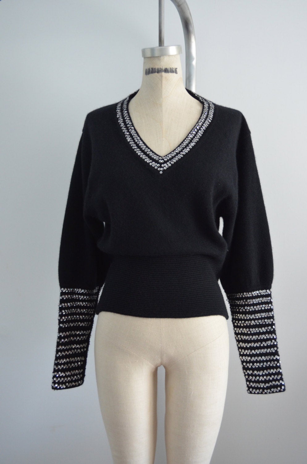 Lillie Rubin Sparkling Sequined Black Knit Long Sleeve Sweater