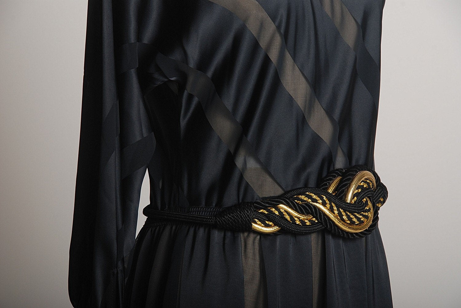 Lbd Sheer Black Dress With Gold Torsal Belt Classic