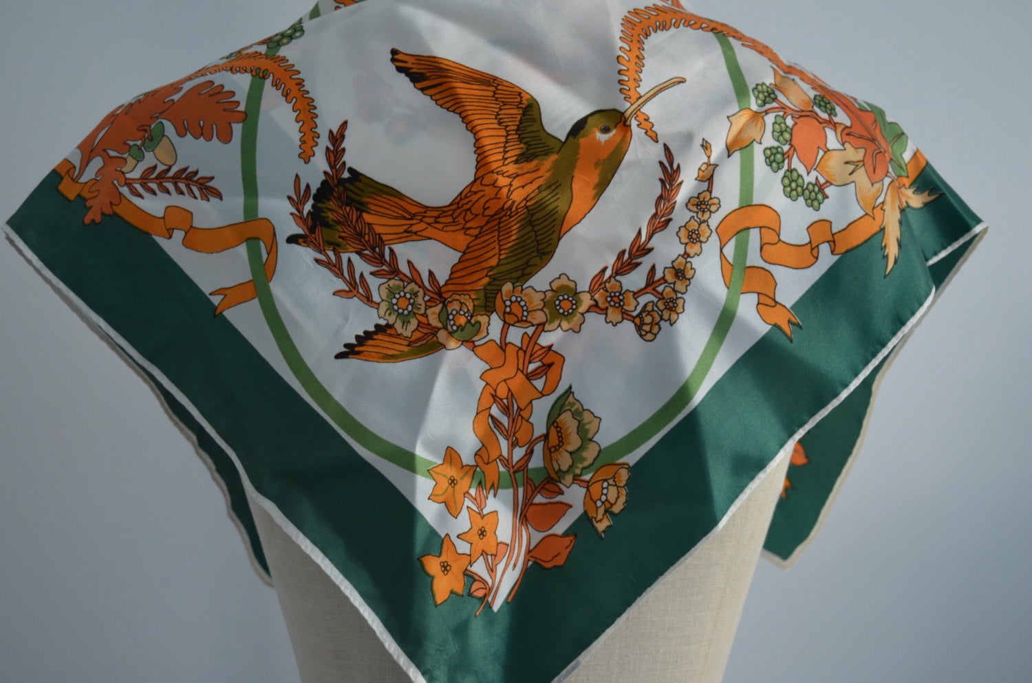 Elegant Scarf Humminbird / Butterflies/ Garden & Garland Print Handkerchief