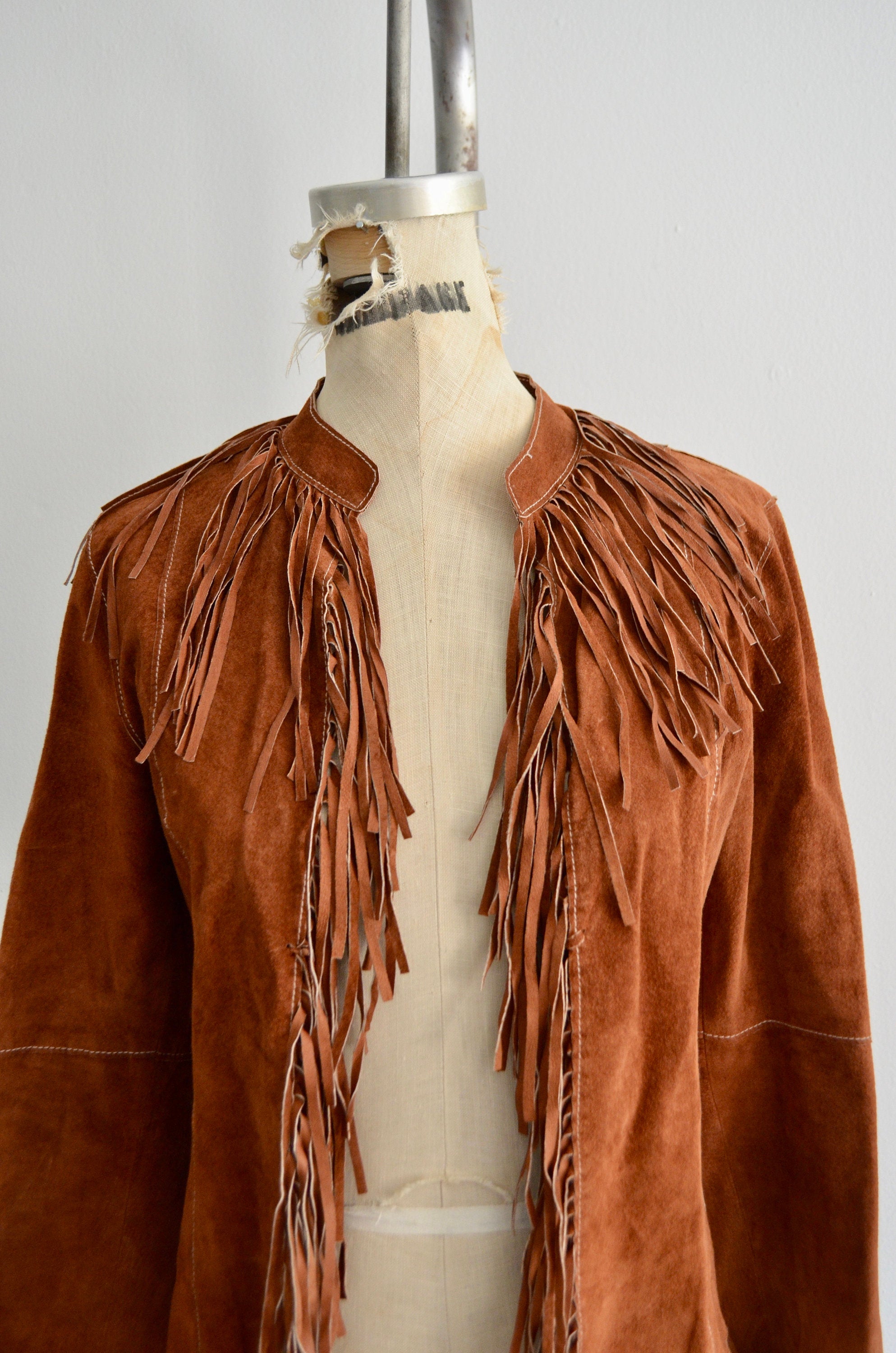 Bebe Genuine Suede Leather Brown Jacket With Fringe Lightweight Western Bohemian Cowgirl
