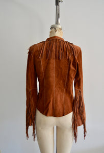 Bebe Genuine Suede Leather Brown Jacket With Fringe Lightweight Western Bohemian Cowgirl
