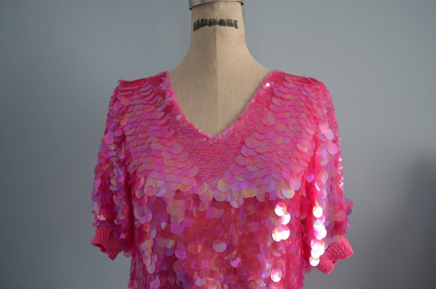 Oleg Cassini Pink Round Sequined Top Blouse Style