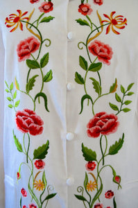 Victor Costa White Embroidered Duster Long Asian Floral Garden Printed Jacket Coat