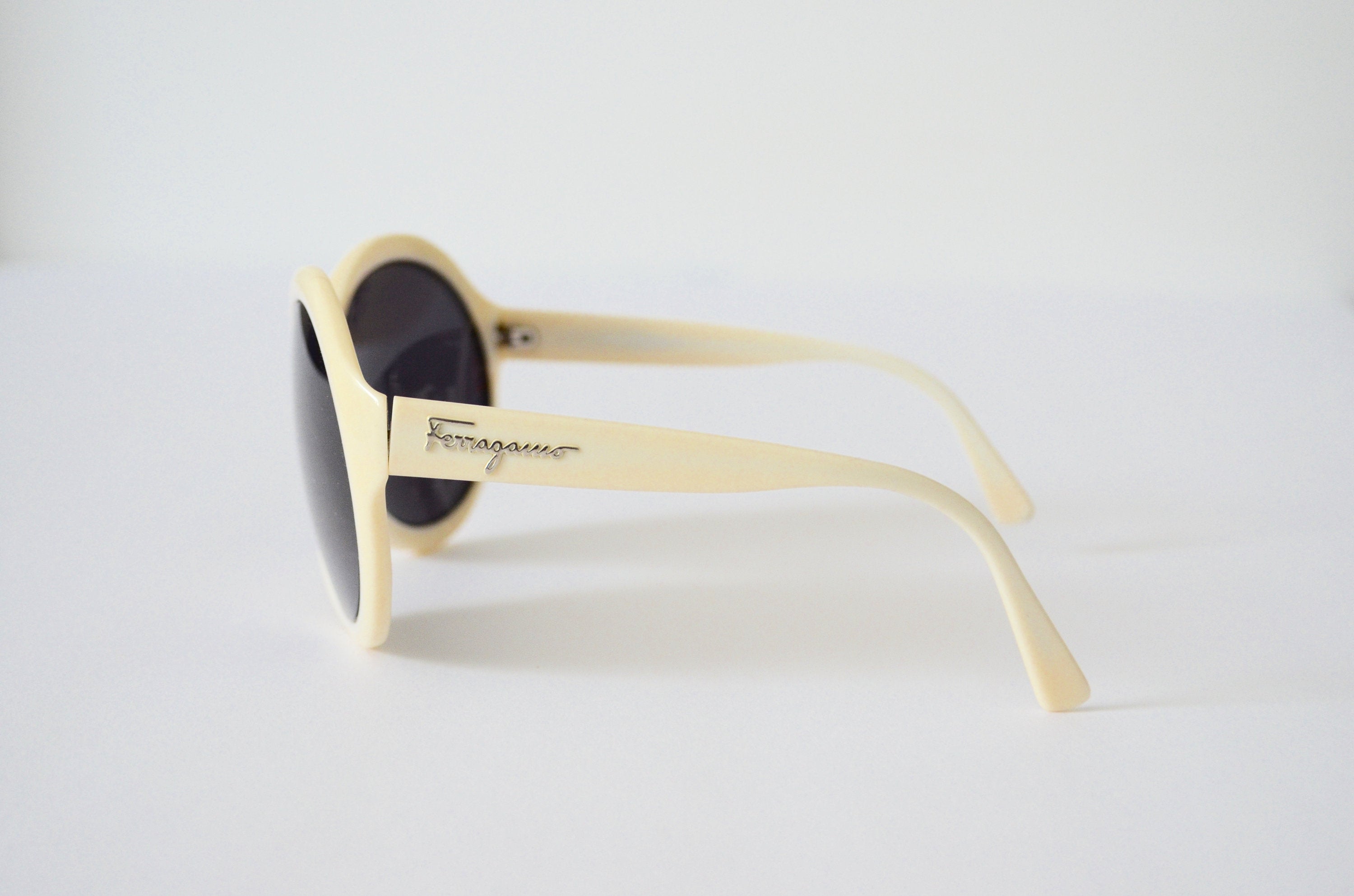 Salvatore Ferragamo Round Off White Tinted Authentic Prescription Sunglasses Oversized