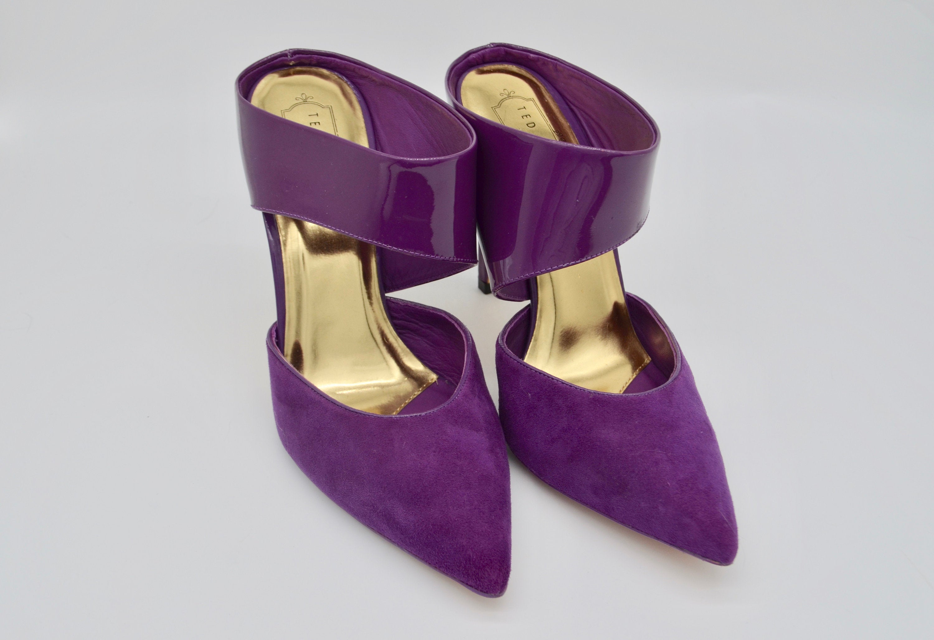 Ted Baker Purple Suede And Leather Dress Pumps High Heel Shoes Mule New Without Box