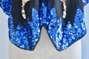 70S Black Pink Blue Gold Silk Beaded Sequined Butterfly Boho Top Style