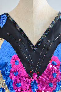 70S Black Pink Blue Gold Silk Beaded Sequined Butterfly Boho Top Style