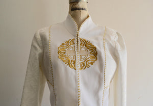 1980S Harem Mandarim Pant Suit Japanese White/Gold Mandala Cropped Jacket Blazer Miami Vice Indian