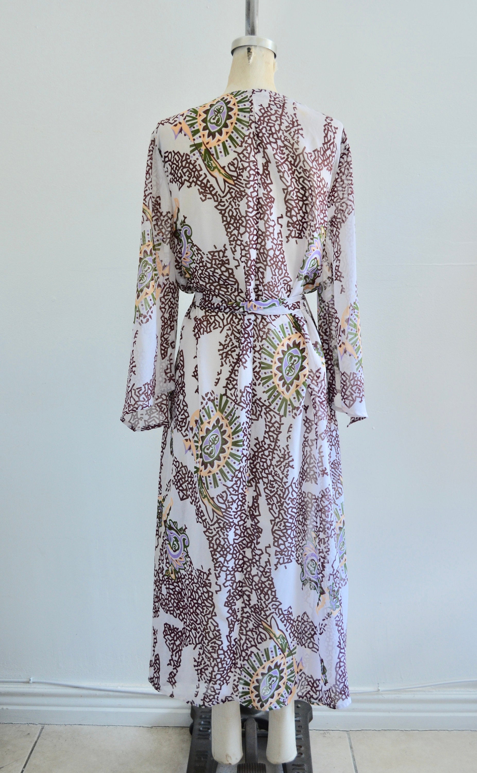 1970S Paisley Original Anthony Long Maxi Transparent Dress Kimono Kaftan Designer With Belt