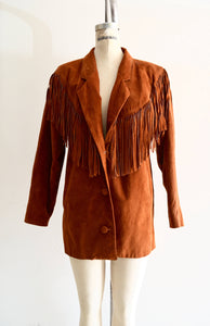 1970 Leather Fringe Golden Brown Cowboy Southwestern Rodeo Fringe Suede Jacket Blazer