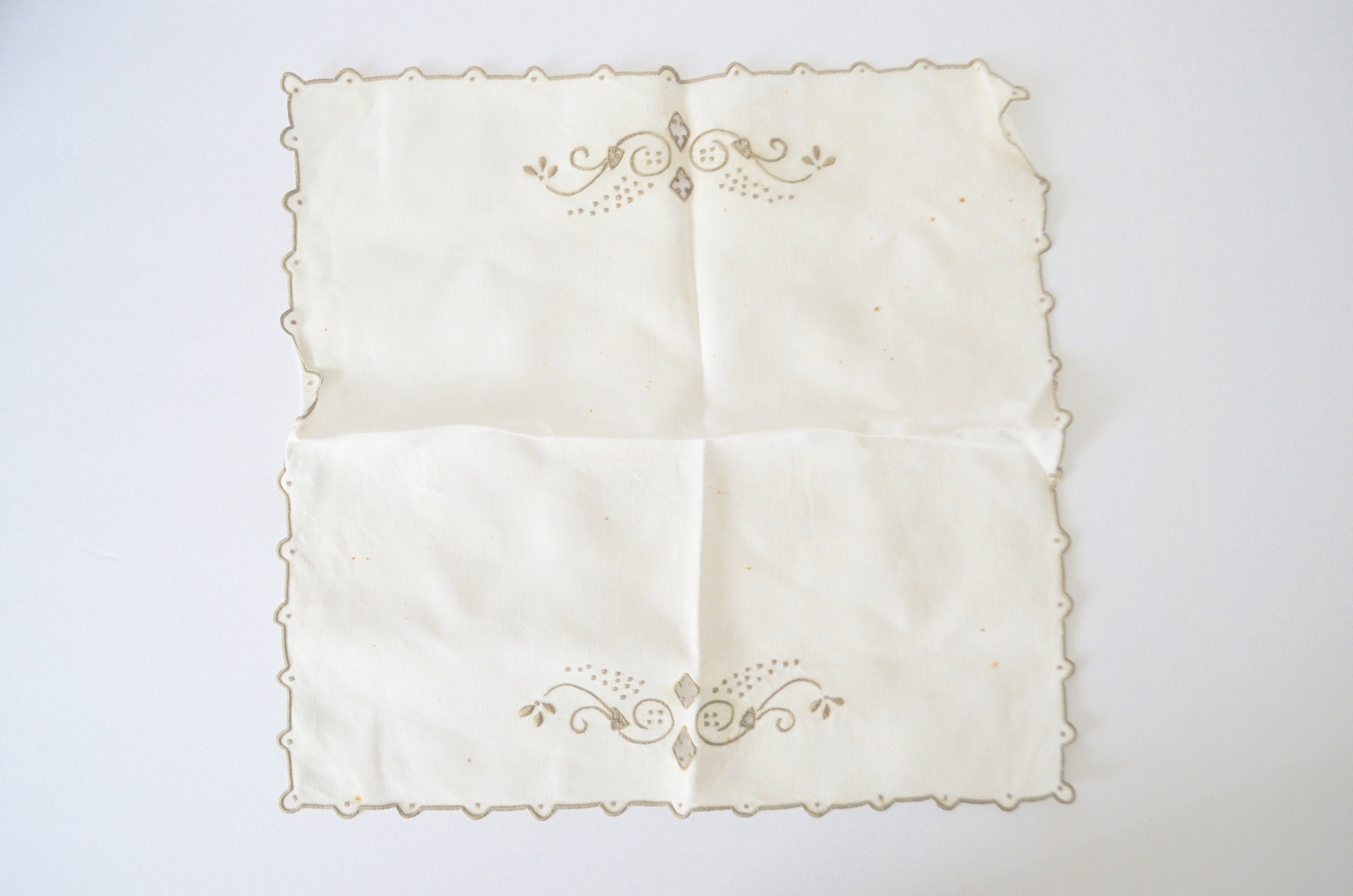 1930 Antique Ecru 8 Linen Madeira Linen Portugal Embroidered 2 Tray Cover Cloth Linen Flowers Set