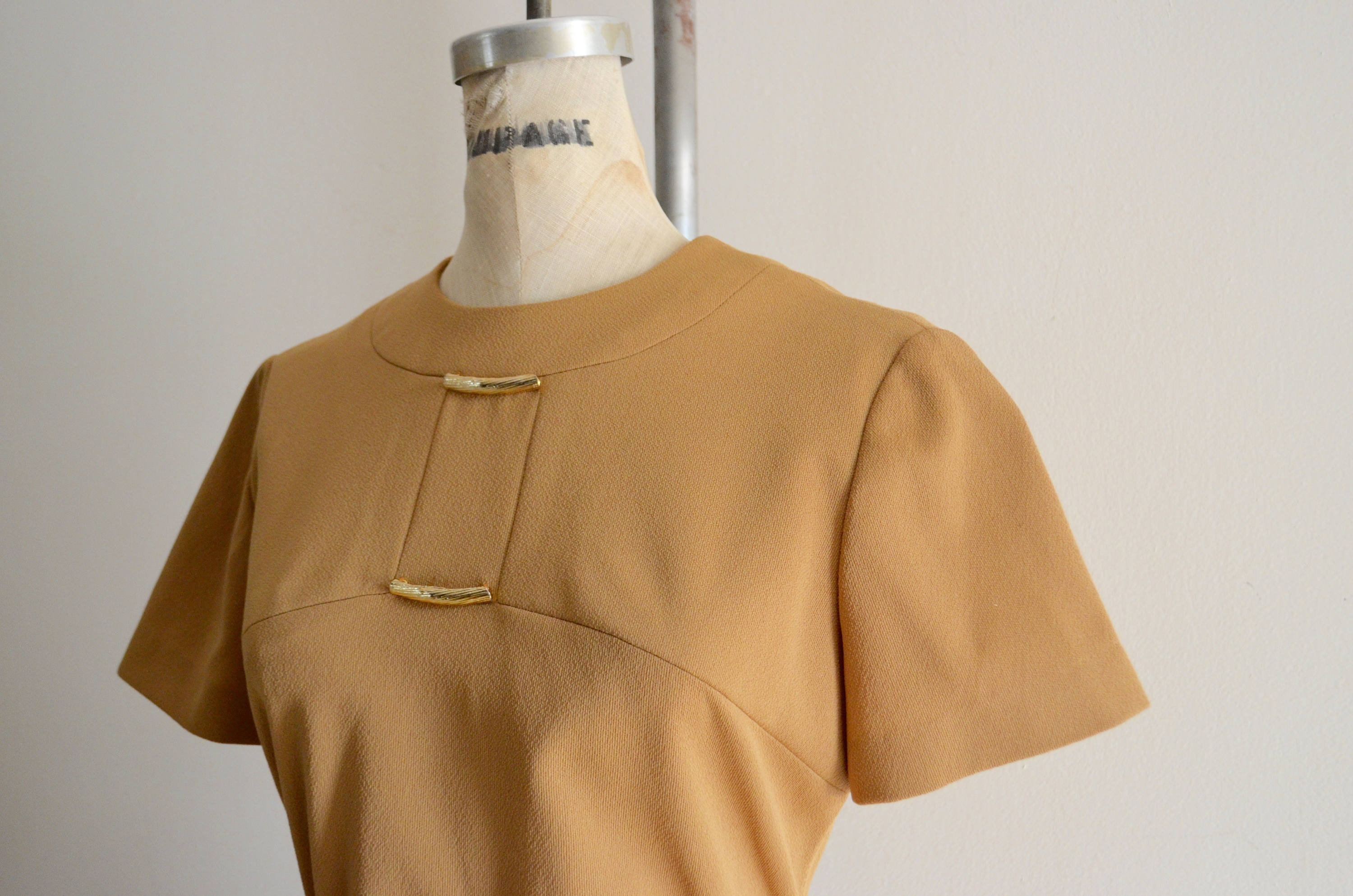 dolly knit mini dress 60S Mod Twiggy Aiglon Original Camel Dolly Knit Shift Belted Mini Dress