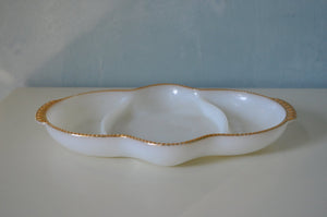 White Milk Anchorglass W Gold Relish Tray Serving Fire King Made