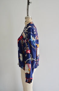 1980S Liz Claiborne Nautical Cropped Sailor Bomber Jacket Windbreaker Rare Fashion Outwear