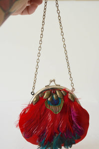 Miniature Feather Clutch Handbag Purse French 1930 New W Tags