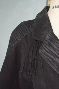 Black Suede Leather Fringe Navajo Biker Jacket