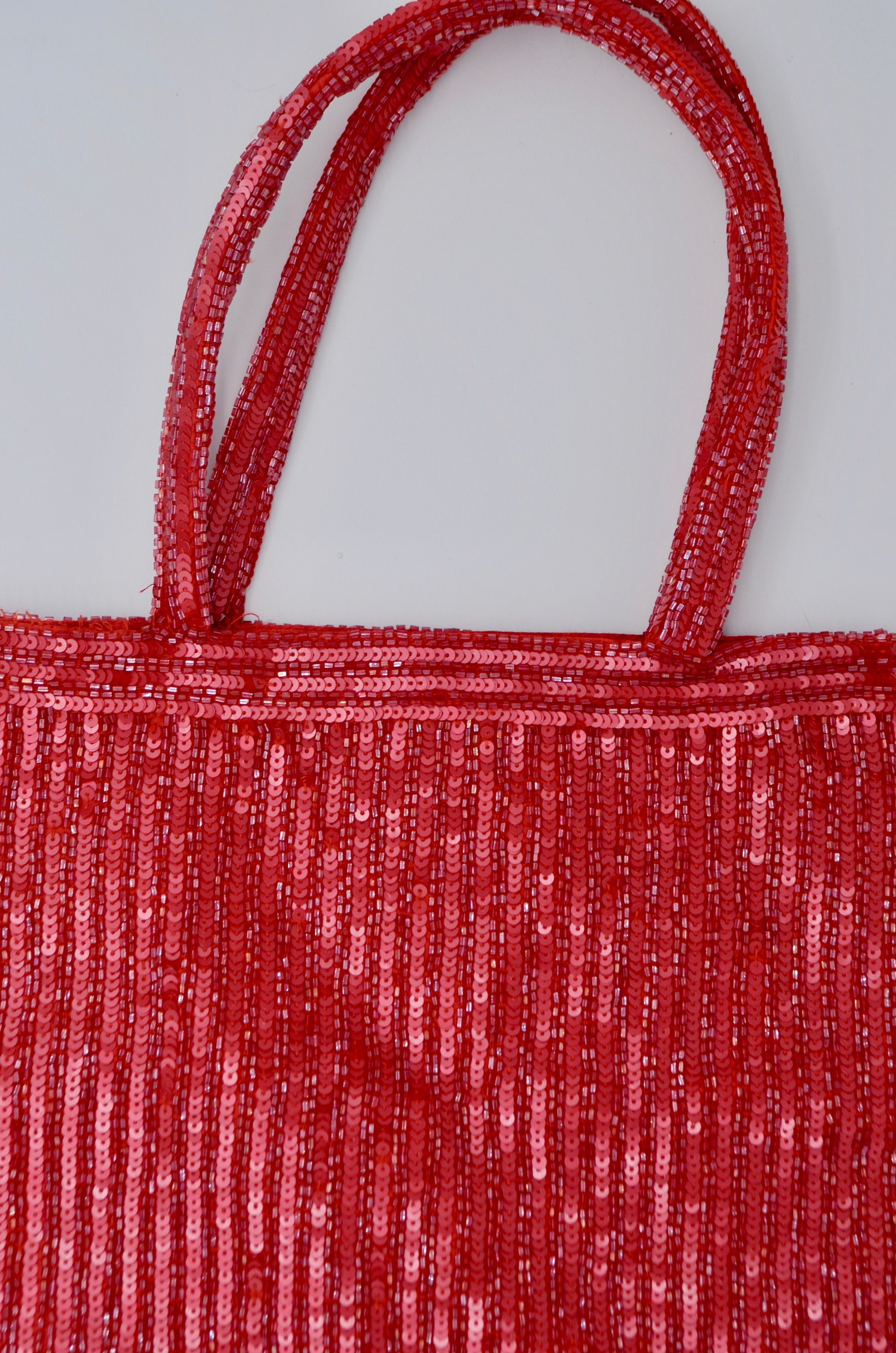 Moyna Red Sequins Tote Bag Handbag Top Handle Handmade Bohemian Fashion Style