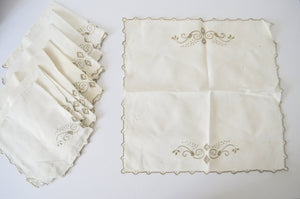 1930 Antique Ecru 8 Linen Madeira Linen Portugal Embroidered 2 Tray Cover Cloth Linen Flowers Set