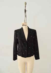 Shoulder Pads Black Tailored Blazer Bedazzled Crystal Embellishment Fall Style Russel Kemp