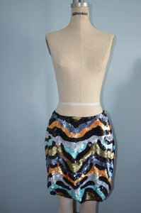 Wavy Colorful Sequined Style Mini Midi Skirt