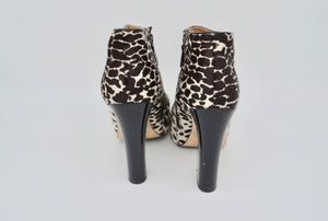 Anne Klein Animal Print Ankle Boots Leather Leopard-Print Calf Hair Booties Bohemian Shoes Autumn