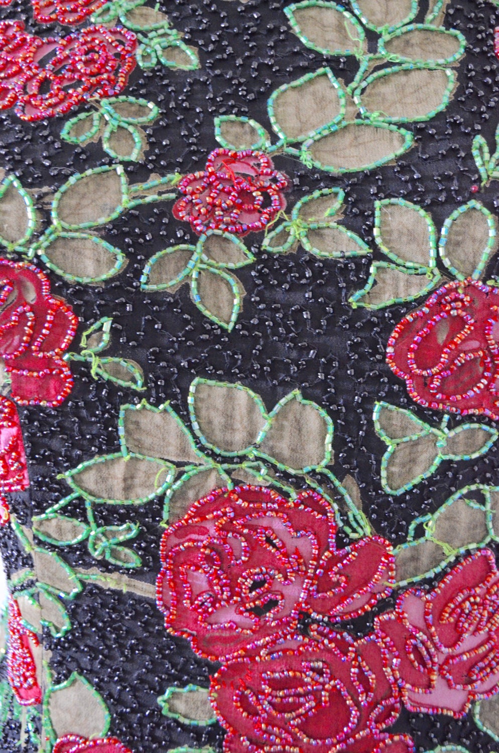 Red Floral Roses Flower Sequined Silk Sequined Beaded Roses Women M Fall 2017