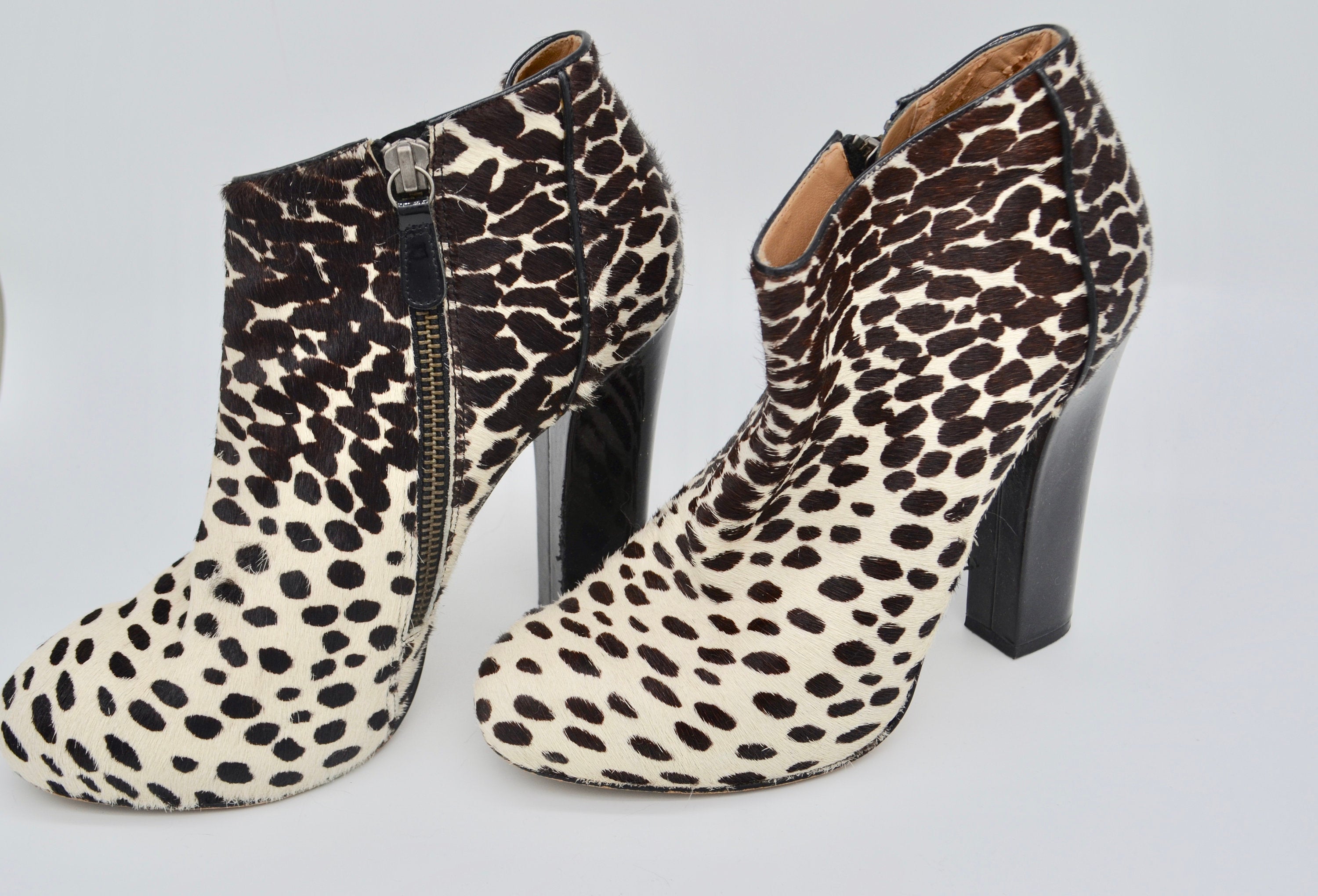 Anne Klein Animal Print Ankle Boots Leather Leopard-Print Calf Hair Booties Bohemian Shoes Autumn