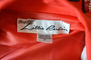 Lillie Rubin Silk Sequins Orange 2Pcs Pants Suit Bold Bomberjacket Set Wide Leg High Waist