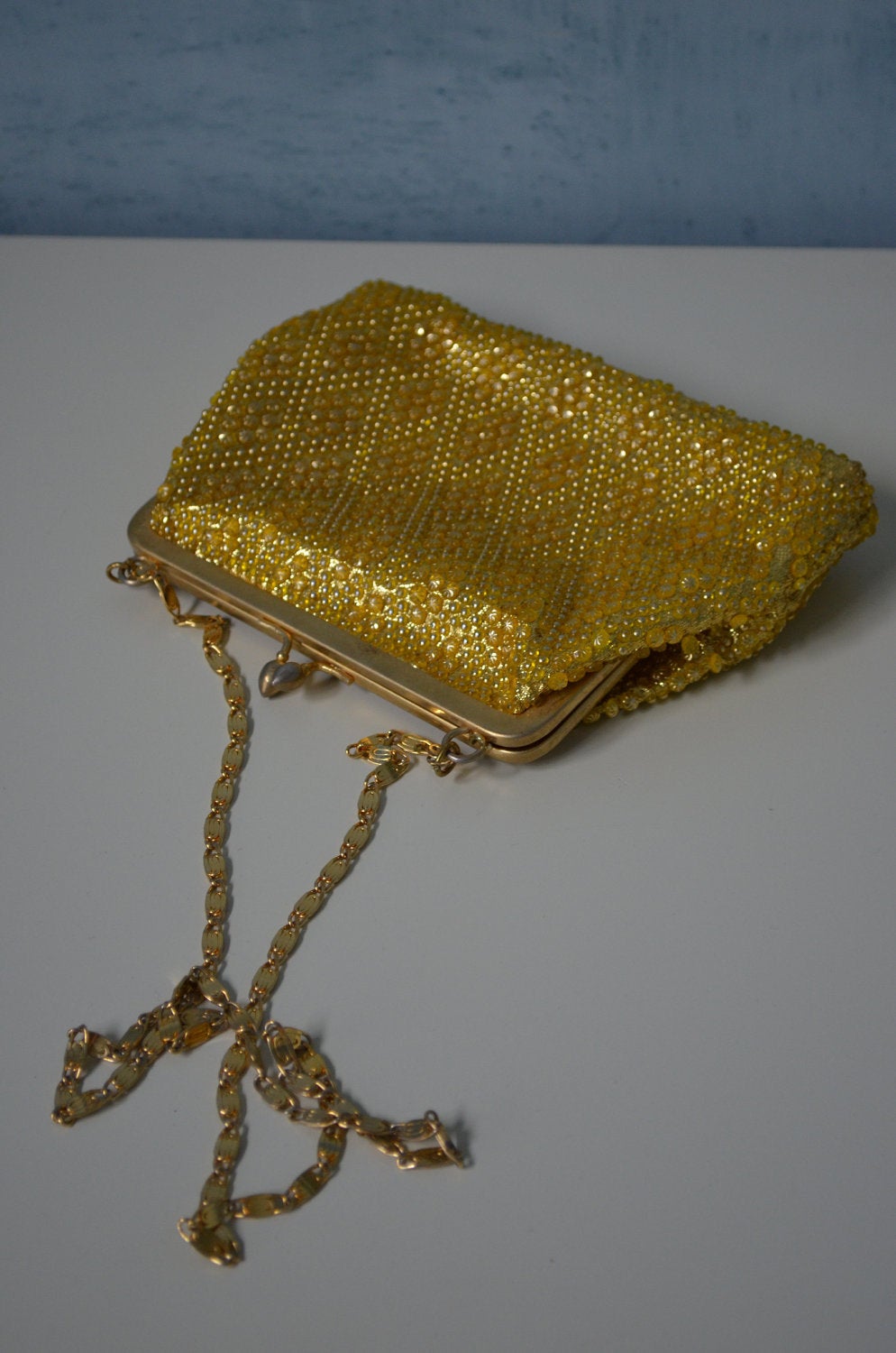 60S Gold Metallic Pearlized Sequin Purse Bag Clutch Stunning