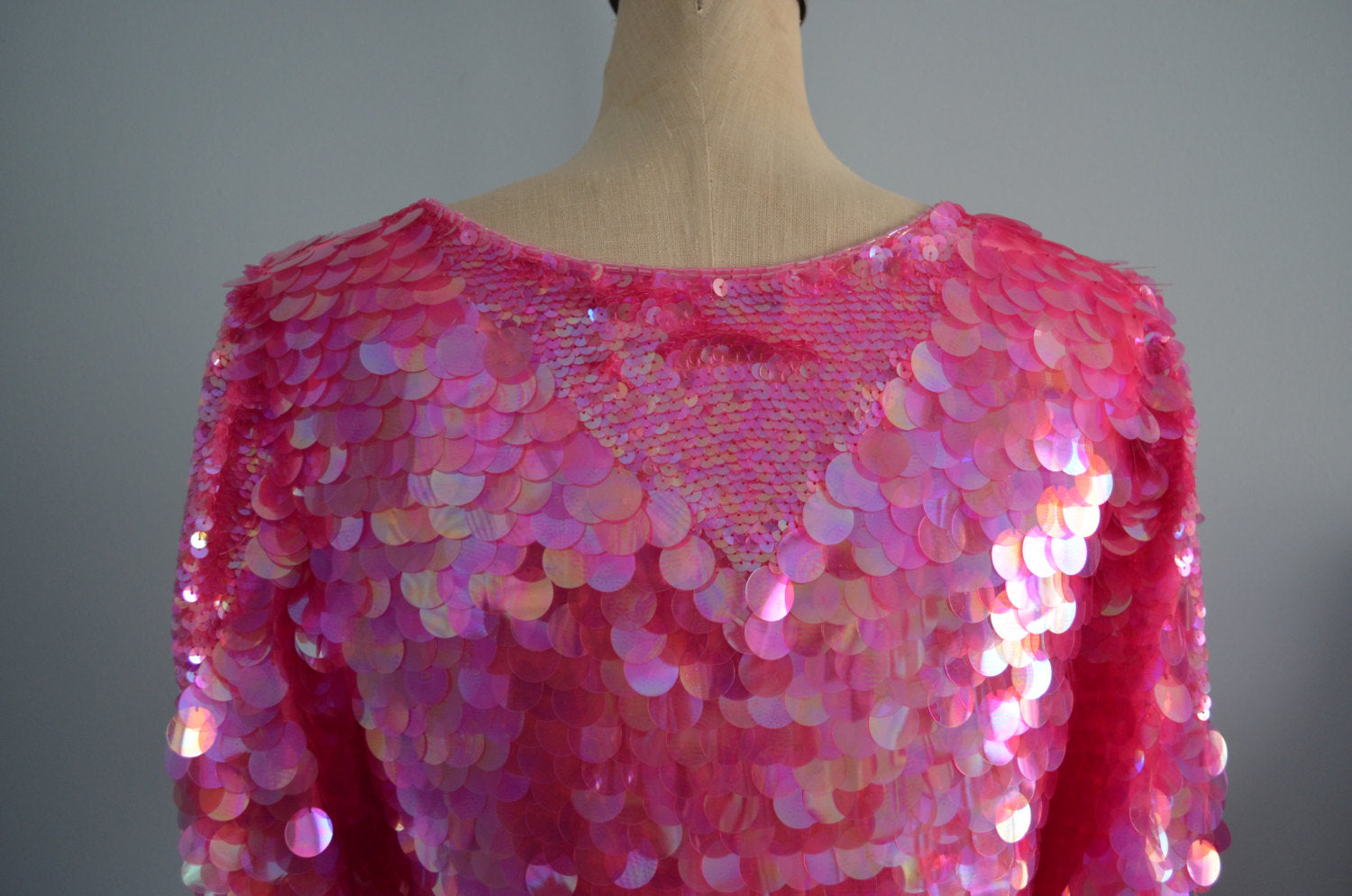 Oleg Cassini Pink Round Sequined Top Blouse Style