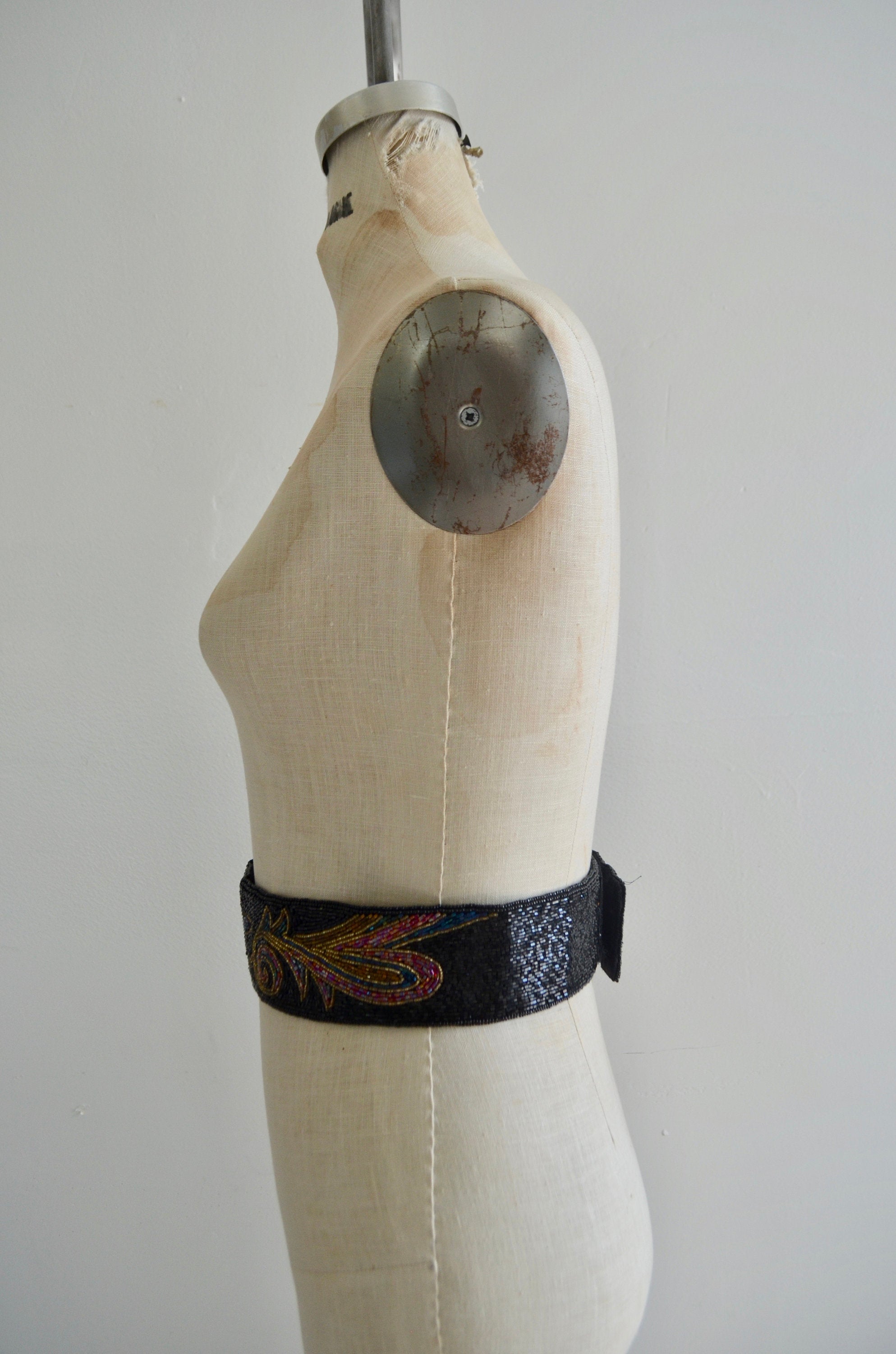Black & Floral Multicolor Sequined And Beaded Belt