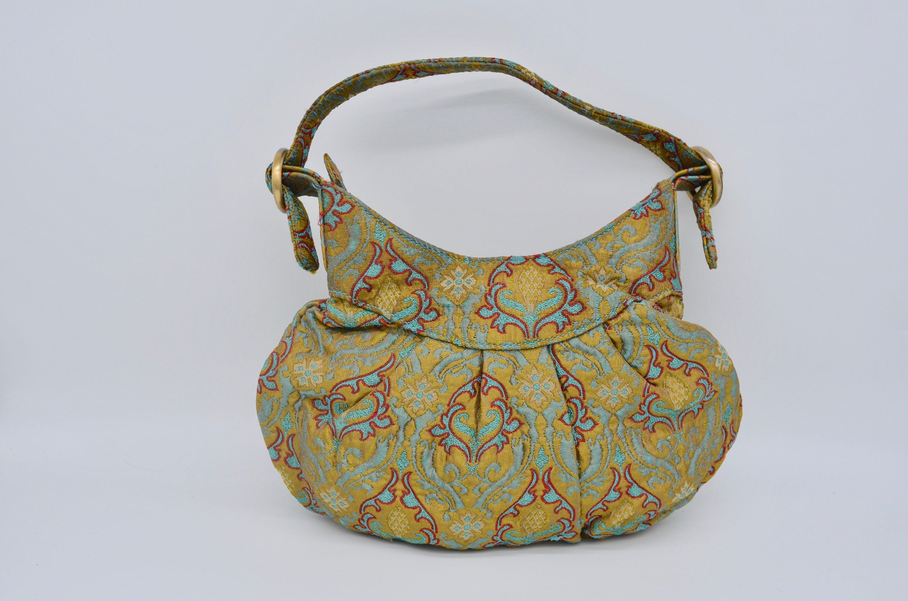 Enzo Angiolini Fabric Mini Bag Miniature Handbag Top Handle Jewel Brooch Fashion Summer