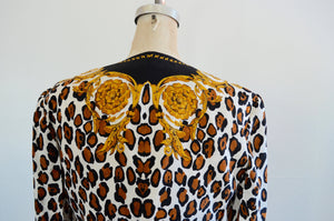 Silk Black Leopard Animal Print Designer Print Inspired V Top Jacket Adrianna Papell Size 4